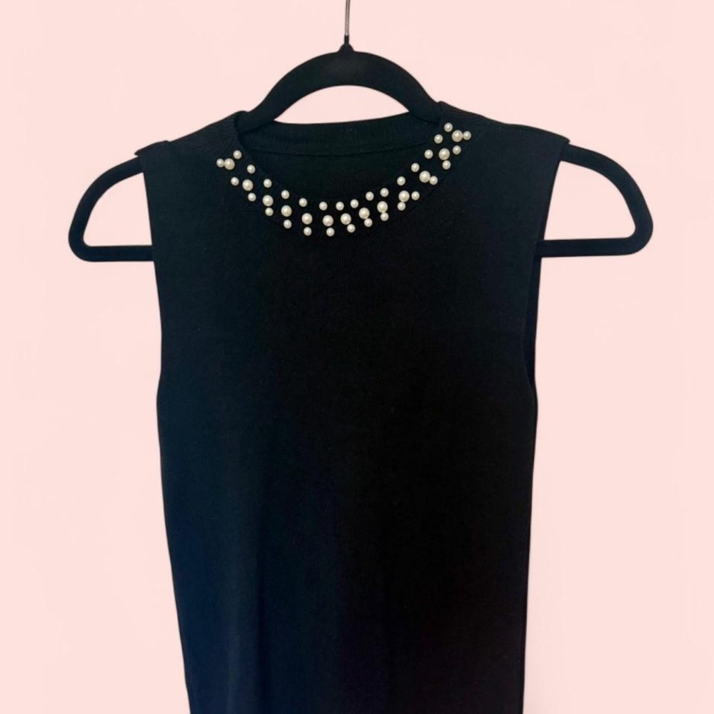 Elegant Black Sleeveless Top with Pearl Embellishments